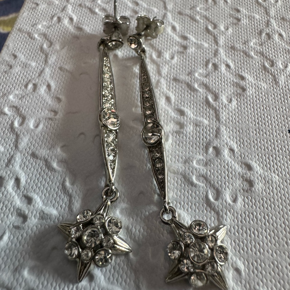 Gently used drop crystal and silver earrings